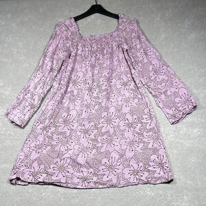Cool Change Dress Women M/L Pink Flora Polka dot 100% Rayon Off Shoulder Ruched